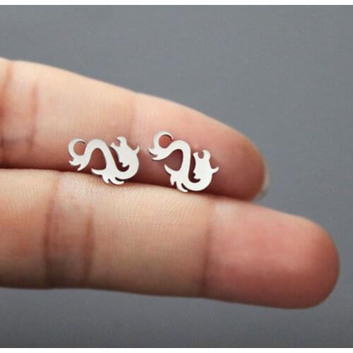 1Pair Natural Steel Color Dragon Minimalist Earrings Stainless Steel Earrings Studs Fashion Ear Jewelry For Women Girls