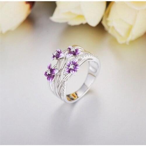 Stackable Violet Drop Rings Daisies Flower Zircon Rings Finger Rings Jewelry Gift Glue Ring