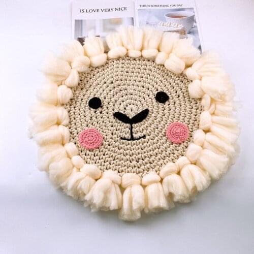 Nordic Hand Woven Wall Hanging Decorations Cotton Thread Weaving Cartoon Animal Head Children Room Ornament 090A