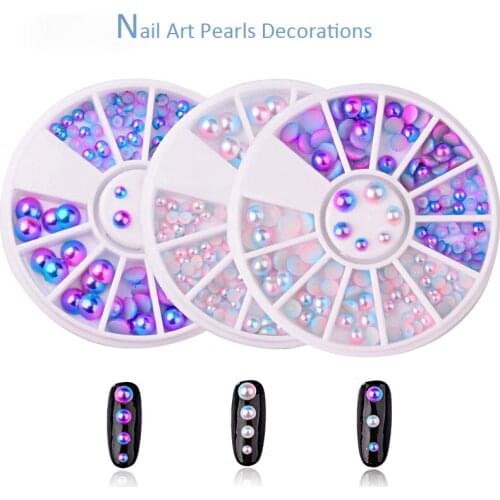 Mixed Size 3D Nail Art Pearls Decorations Hemispherical Flat Beads Stones Studs Mermaid Gradient Pearl French for UV Gel Nail
