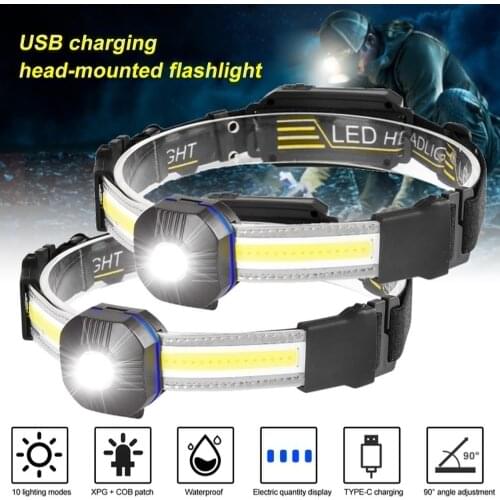 XPG LED+COB Headlamp 10-Modes Type-C Charging Display Headlight Waterproof Hat Head Lamp for Running Fishing Built-in Battery