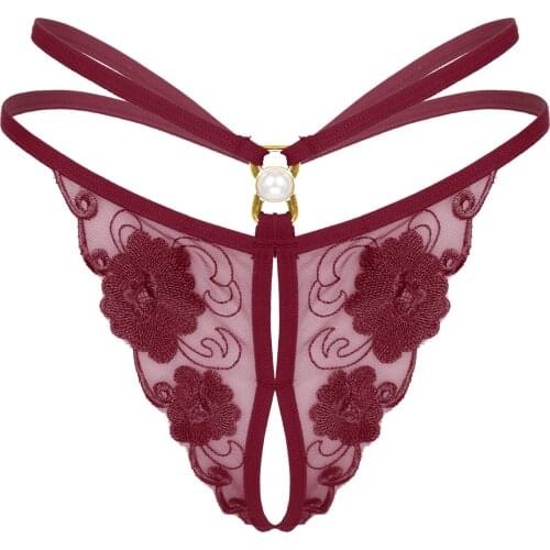 Womens Ladies Crotchless Sissy Panties Sexy Lingerie See-through Mesh Pearls Thongs T-back Low Waist Hollow G-string Underpants