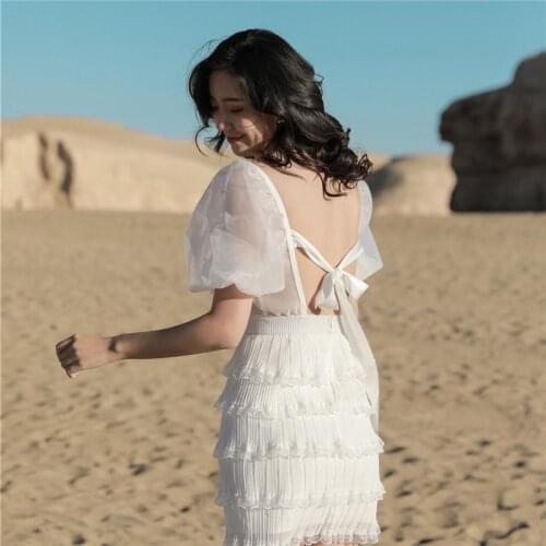 Women Dress Summer White Holiday Beach Short Dress Mesh Short Sleeve Backless Sexy Mini Dress Evening Night Party vestidos