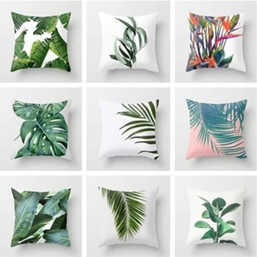 1PCs Tropical Plants Cushion Cover Palm Leaf Green Leaves Decorative Pillow Case Polyester Peachskin Cushion Covers