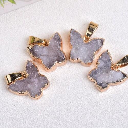 1PC Natural Crystal Cluster Butterfly Mineral Jewelry Ornaments Raw Crystals Pendant Butterfly Shape For Girl Women Jewelry Gift