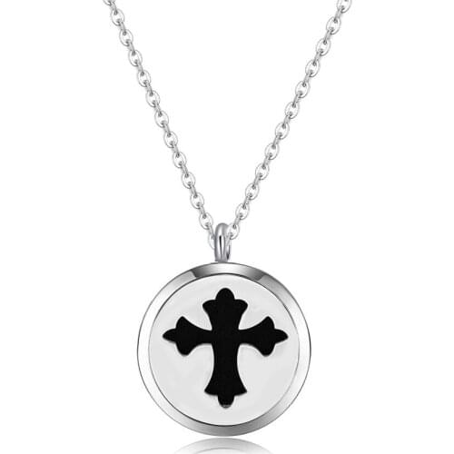 10pcs silver color newest Cross (30mm)Aromatherapy / Essential Oils 316L S.Steel Perfume Diffuser Necklace