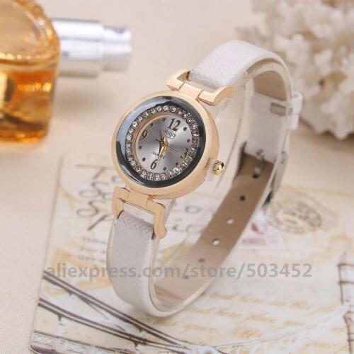 100pcs/lot Hot Sales Mini Leather Ladies Watch Wholesale Watches For Women Thin Belt Small Diamond Jam Tangan Wanita