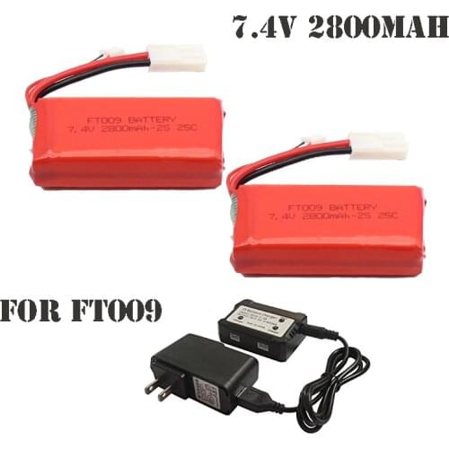 2PCS Upgraded 7.4V 2800mAh Li-po Battery + 2 In 1 Balance Charger Adapter for Feilun FT009 RC Boat Spare Parts
