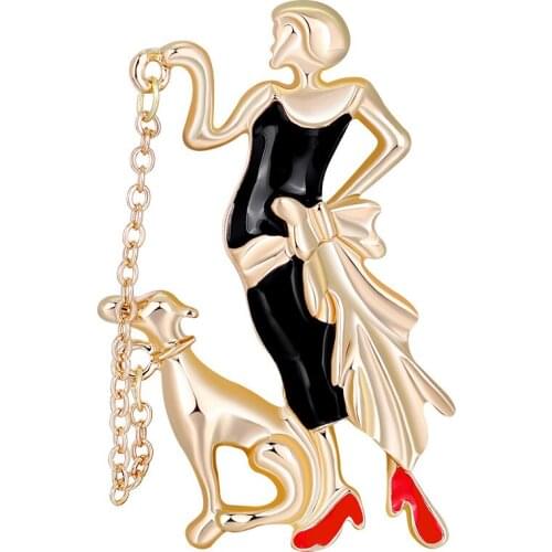 3pc New retro lady with dog DIY Brooch Vintage Enamel Lapel Pins Badge for women New Year Simple Clothing Accessories