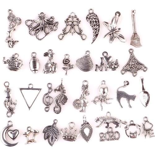 30PCS Alloy Mixed Sea Animal Insect Mini Charms Antique Silver Jewelry Making Pendant Findings Accessory 23531