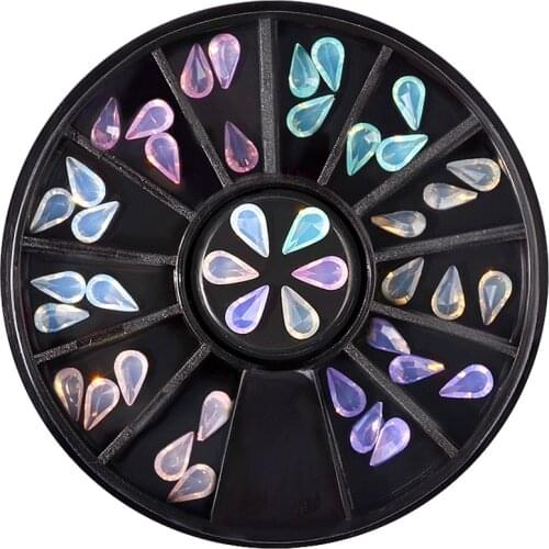 36 Pcs/Box Waterdrops Design Rhinestones Opal Crystal Nail Decorations In Wheel For DIY Charm 3D Manicure Nail Art Accessories