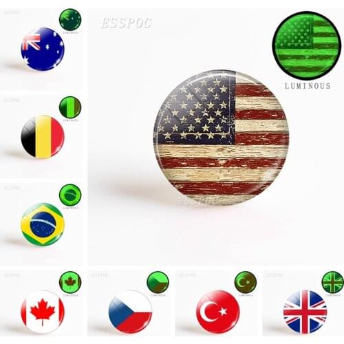 5pcs/set National Flags USA Russia Spain Charm Luminous Glass Convex Dome Punk Women Men Gift Wholesale Souvenir Gift