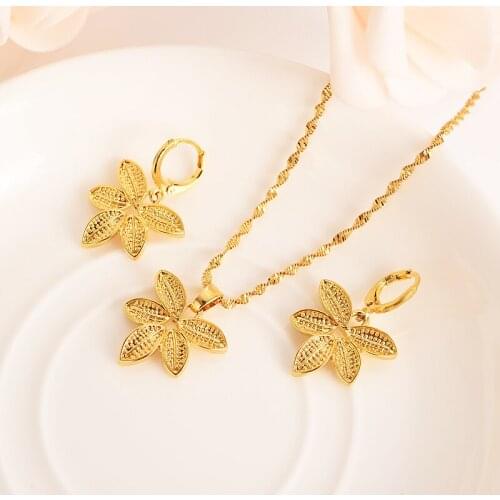 African dubai india arab Fashion Necklace Earring Set Women Party Gift Gold Color Leaf sweater chain Earrings Jewelry Sets