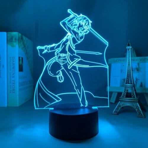 Acrylic Led Light Anime Sword Art Online Kirito Badass Figure for Bedroom Decor Nightlight Birthday Gift Room 3d Lamp Manga SAO