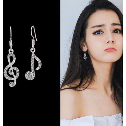 Asymmetric Rhinestone Inlaid Music Note Ear Hook Women Dangle Earrings Jewelry