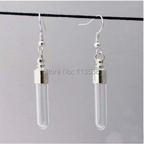 Freeship 300pcs/lot 6mm Miniature Wishing Bottle Glass clear tube small Perfume essential oil charm vial bottle drop earrings