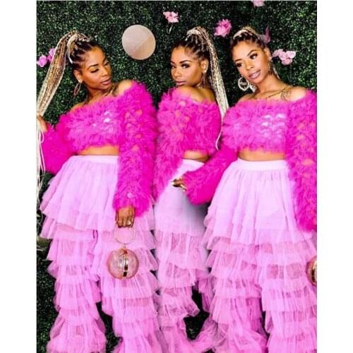 Blush Pink Only Pant Tiered Tulle Puffy Pants Fashion Woman Spring High Street Tiered Ruffles Long Tulle Pants Women Pants