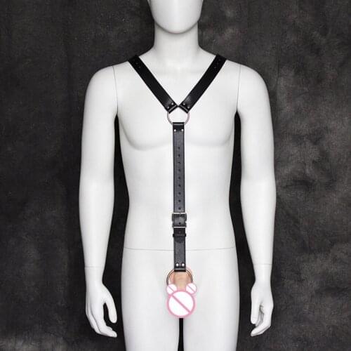 CamaTech PU Leather Male Body Harness Bondage Strap With Penis Rings Adjustable Sexy Slave Belt Fetish Bondage Restraint For Men