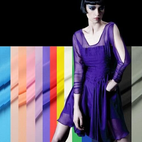 CNUM SC015 Pure Silk/Stretch Chiffon Fabric/Plain Dyed/Silk Fabric /Elastic Anti-wrinkle/Width 1.42yd Thickness 10mm