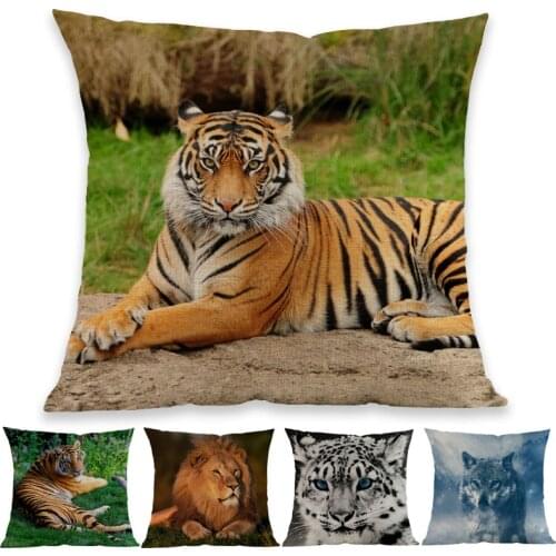 Beast of prey Tiger Lion Snow Leopard Wolf Animals Pattern Linen Throw Pillow Case Home Sofa Car Decorative Cushion Covers