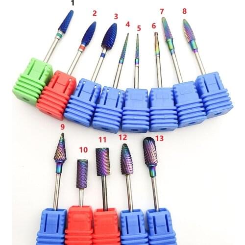 13 Types Tungsten Blue Rainbow Carbide Nail Drill Bit Electric Nail Mills Cutter for Manicure Machine Nail Files Accessories