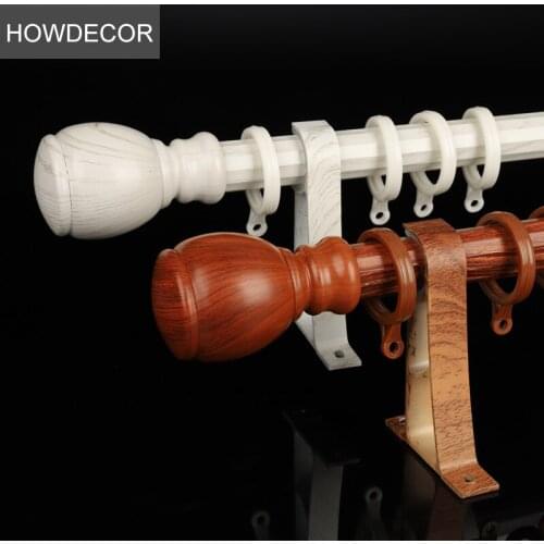 Imitation Wood Grain Retro Silent Non-magnetic Stainless Steel Rome Rod With Decorative Head Single Double Curtain Rod