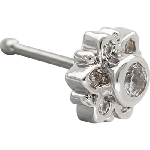 JHJT 20G Nose Stud Bone 316L Surgical Stainless Steel Flower Cubic Zirconia Nose Ring Bone Stud Piercing