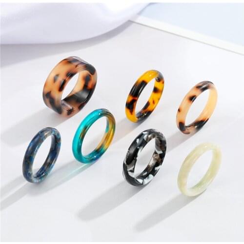 1PC New Colorful Transparent Leopard Acrylic Resin Rings For Women Vintage Fashion Simple Marble Pattern Ring Jewelry R308