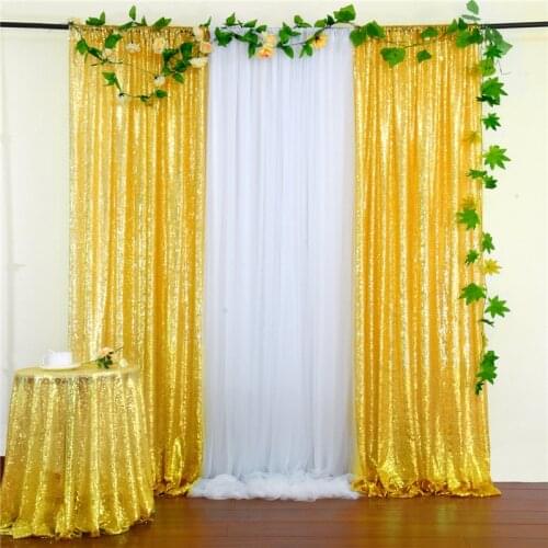 2Pcs Gold Sequin Curtain Wedding Background Cloth for Wedding Decoration Stage Party Backdrops Yarn Curtain Photography Props