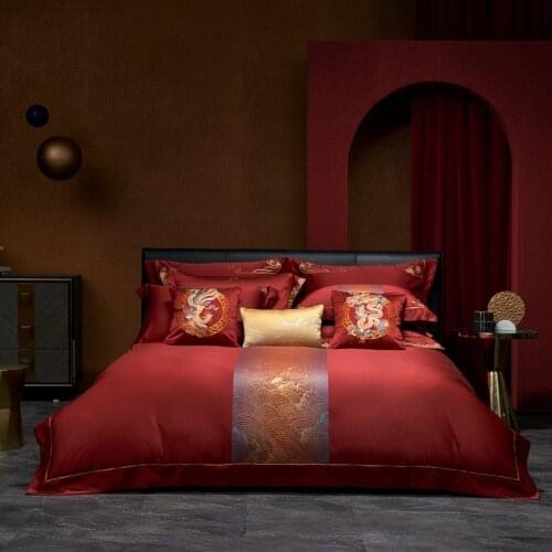 4-10Pcs Chinese Wedding Bedding set Luxury Double Bed Linen Cotton Reactive Printing Duvet Cover Quilts For Bedroom