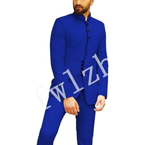 Handsome Groomsmen Mandarin Lapel Groom Tuxedos Wedding Dress Men Suits Blazer Prom Dinner (Jacket+Pants+Tie) K596