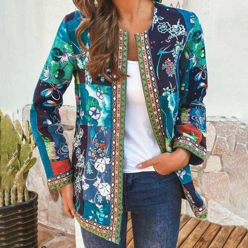 Ethnic Floral Print Jackets for Women Spring Autumn Long Sleeve Stand Collar Cardigan Women Jackets Plus Size Jacket Cardigan
