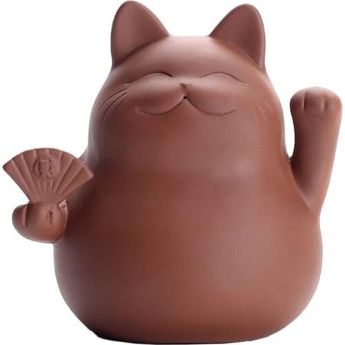 Cute Lucky Cat Tea Pet Desktop Ornaments Handmade Ceramic Wealth Rich Cat Tea Pet for Kungfu Water Tea Tray Accessories 67JB