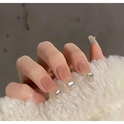 Wear The Lake Blue Flower Manicure Patch Bright Short Nail Patch Wear Manicure Finished Two Color Stitching