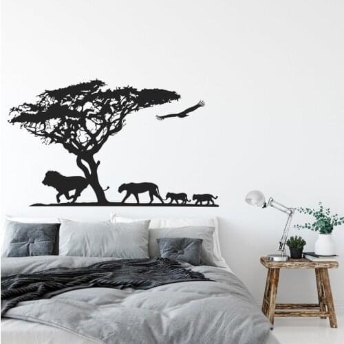 Lion Family Wall Decal - Lion Lioness And Lion Cubs Vinyl Sticker, Jungle Nursery African Lions Wall Art Sticker 2195