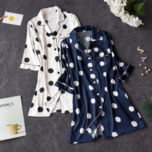 Lady nightgown strawberry silk satin nightwear women sleepshirts sleepdress long sleeves female sleepwear