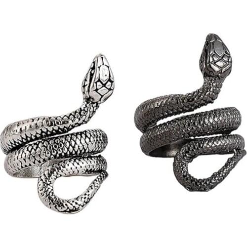 Latest European New Retro Punk Exaggerated Spirit Snake Ring Fashion Personality Stereoscopic Opening Adjustable Ring Jewelry
