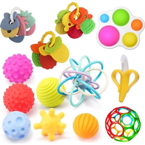 Baby Toys 0 12 Months Newborn Toys Grasping Holes Baby Ball Baby Rattle Toys Safety Silicone Teether Ball Soft Toys For Babies