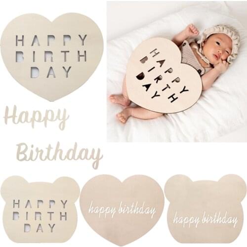 Children Happy Birthday Party Decoration Wooden Heart Shape Baby Boys Girls Birthday Photography Props Newborn Shower Supplies