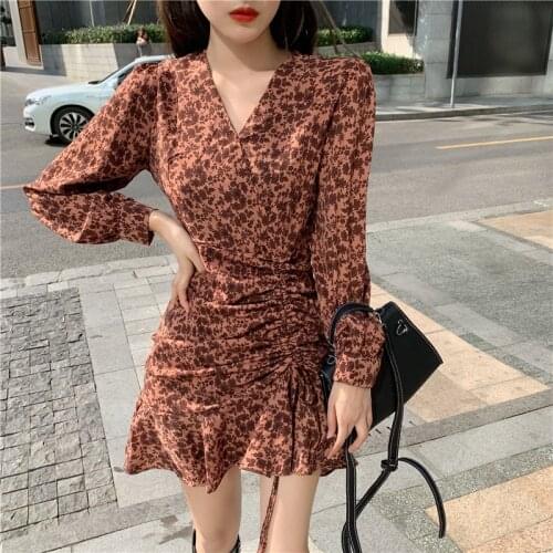 Spring Summer Vintage Long Sleeve Dress for Woman V-neck Fashion Brand Print V-neck Mini-dresses Evening Party Ladies New