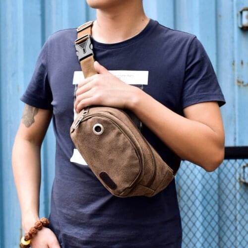 Casual Chest Bag For Men Canvas Unisex Belt Bag Purse Solid Color Crossbody Shoulder Pouch Boy Travel Waist Bags Phone Pouch