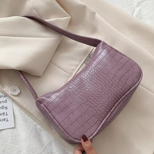 Soft PU Leather Women Purple Underarm Bag Retro Solid Color Ladies Baguette Handbags Fashion Design Girls Small Shoulder Bags