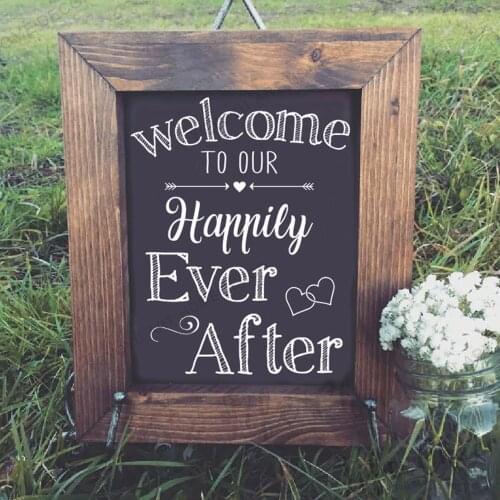 Wedding Sign Decal Welcome to our happily ever after Romance Quote Wood Mirror Vinyl Sticker Wedding Party Decor Removable Q05