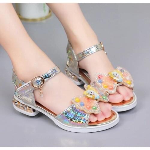 Disney princess shoes girls sandals summer new childrens rhinestone flat shoes elsa princess soft bottom non-slip toe cap shoes