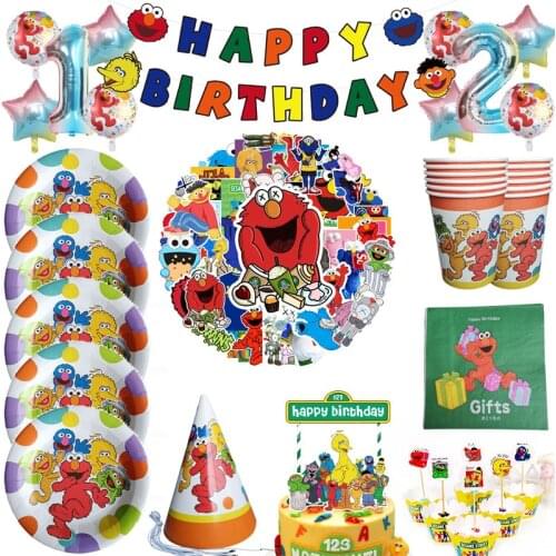 Sesame Street Birthday Party Decoration Tableware Set Paper Plates Cups Napkins Kids Birthday Decor Party Tablecloth Supplies