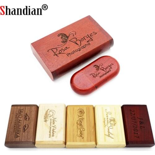 SHANDIAN (over 10 PCS free LOGO) Wooden usb+box usb flash drive memory card pendrive 8gb 16gb 32gb 64gb Photography wedding gift