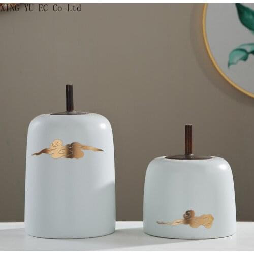 Chinese-style Ceramic Storage Tank Abstract Artist Home Decoration Pure White Storage Box Living Room Coffee Table Tea Caddy