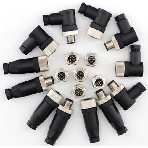 Waterproof IP67 M12 Connector Aviation Plug Socket 4 5 8 12 Pin Hole Needle Male Curved Straight Screw Crimping Power Connectors