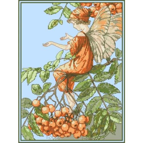 Top Quality Counted Lovely Cute Cross Stitch Kit Mountain Ash Fairy Autumn Fruit Cherry luca-s luca