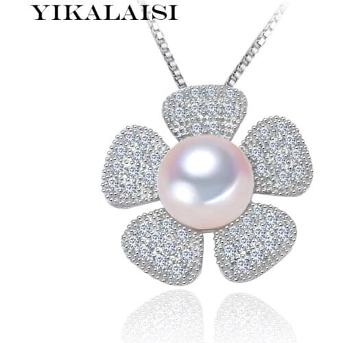 YIKALAISI 2017 choker Necklace Pearl Jewelry Natural Freshwater Pearl flower Pendant real 925 Sterling Silver Jewelry For Women